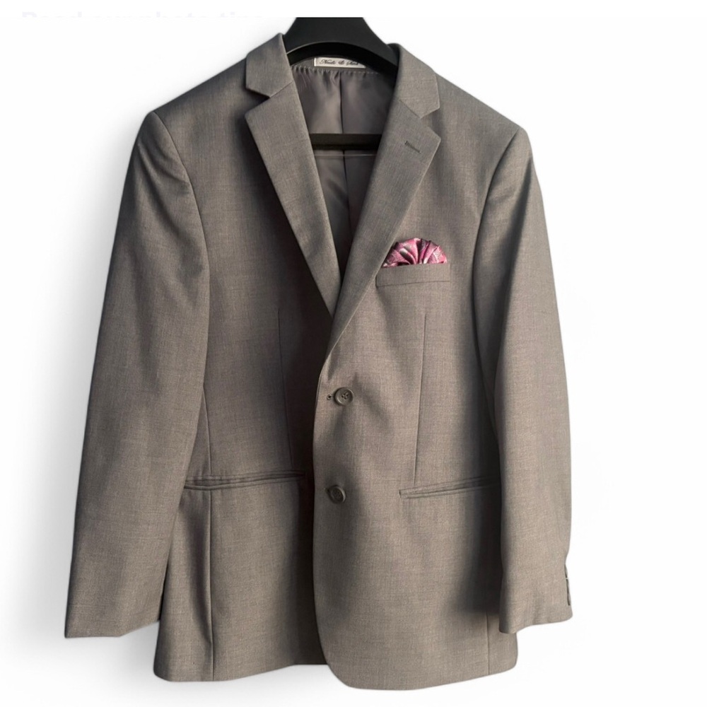 Men's Gray Blazer with Pink Pocket Square